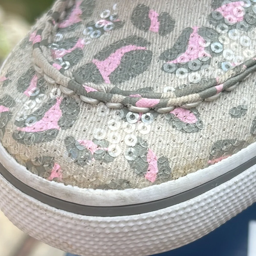 Sperry Top-Sider Bahama Stone / Pink Leopard Girl's Sz 5.5 Sequins w Box YG46674